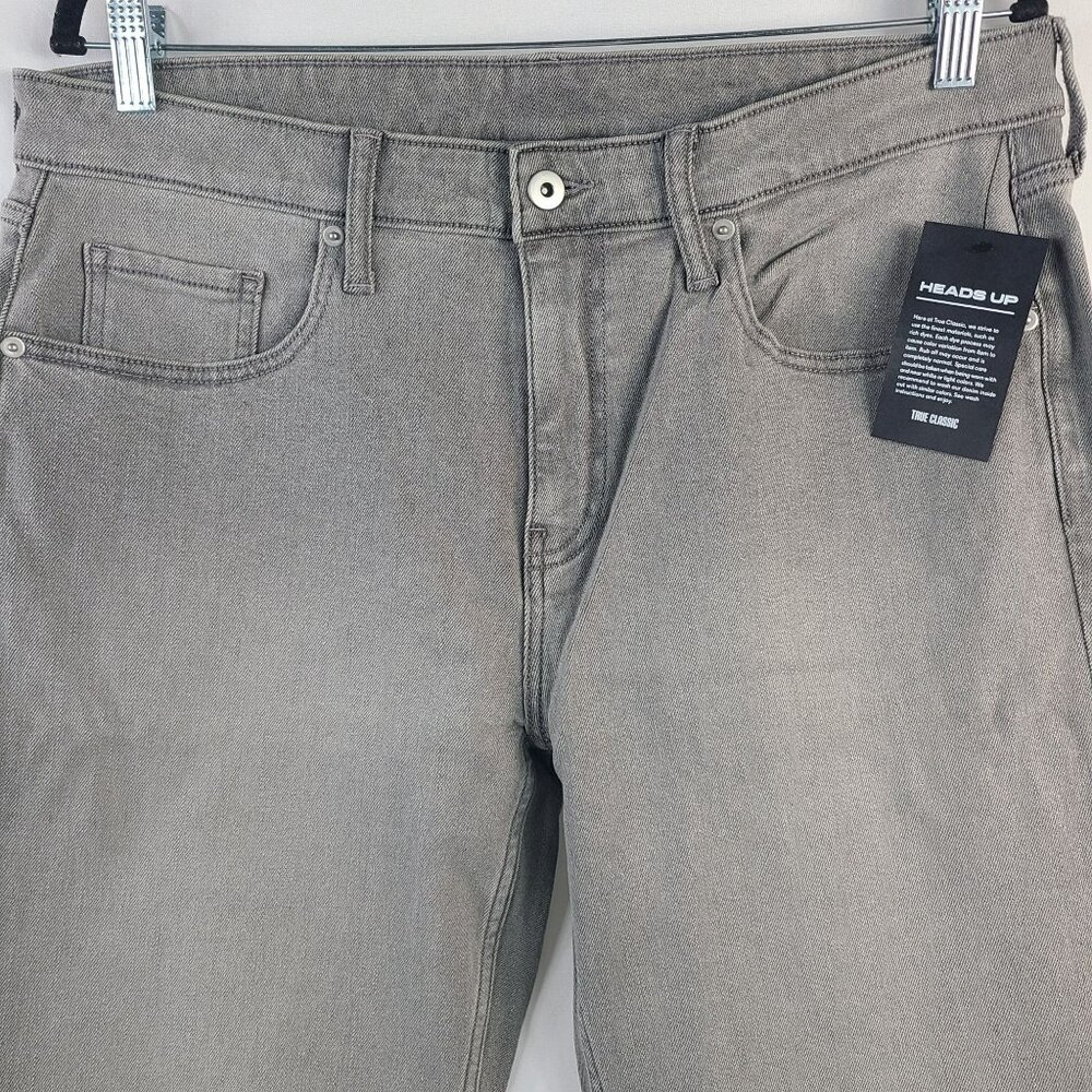 True Classic Men's Grey Denim Jeans Straight Fit 34x32 Comfortable Cotton Blend - Picture 4 of 6